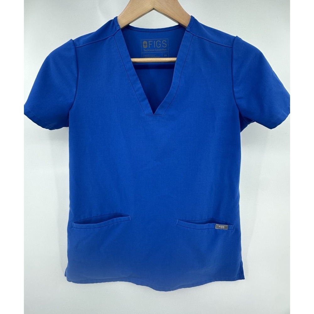 FIGS Scrub Size  XS Blue Short Sleeve Top FW1100‎ Casma Shirt Top Pocket V Neck